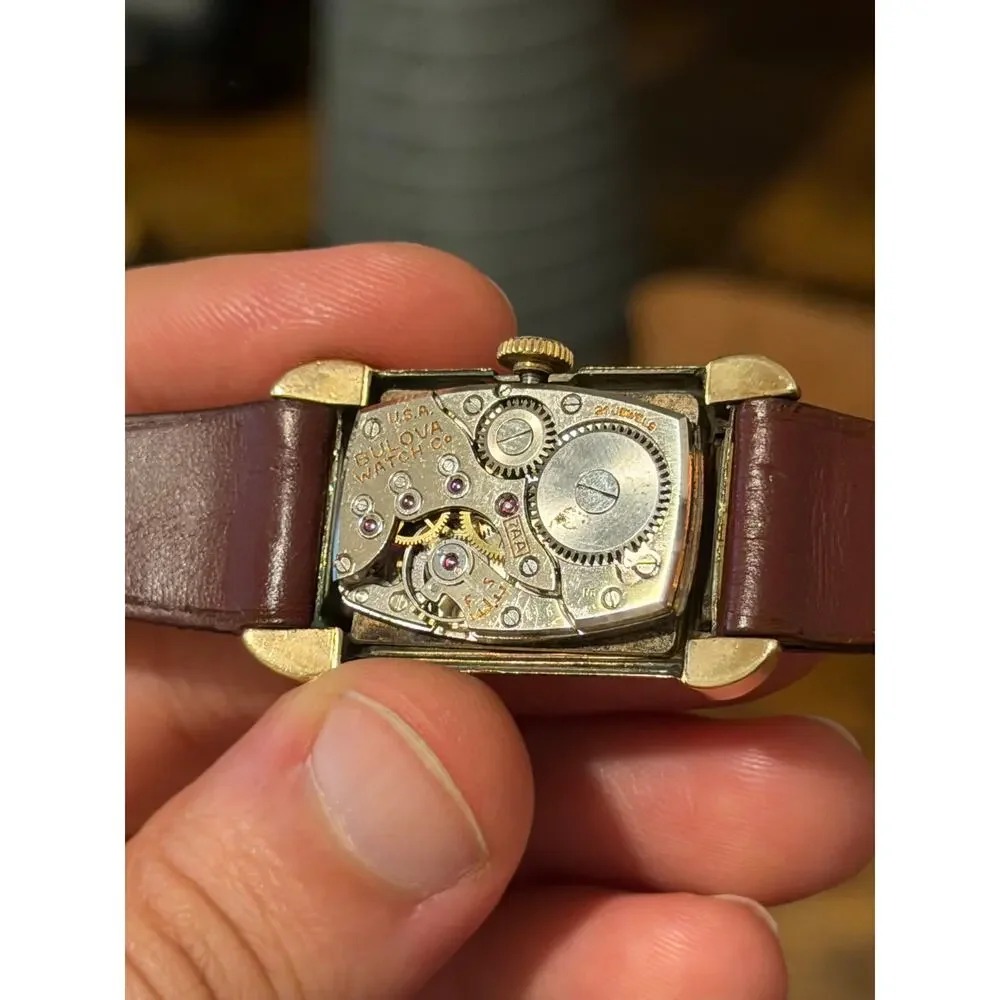 Bulova Excellency 10K Gold Filled Rectangular Manual Wind Watch Sub Seconds